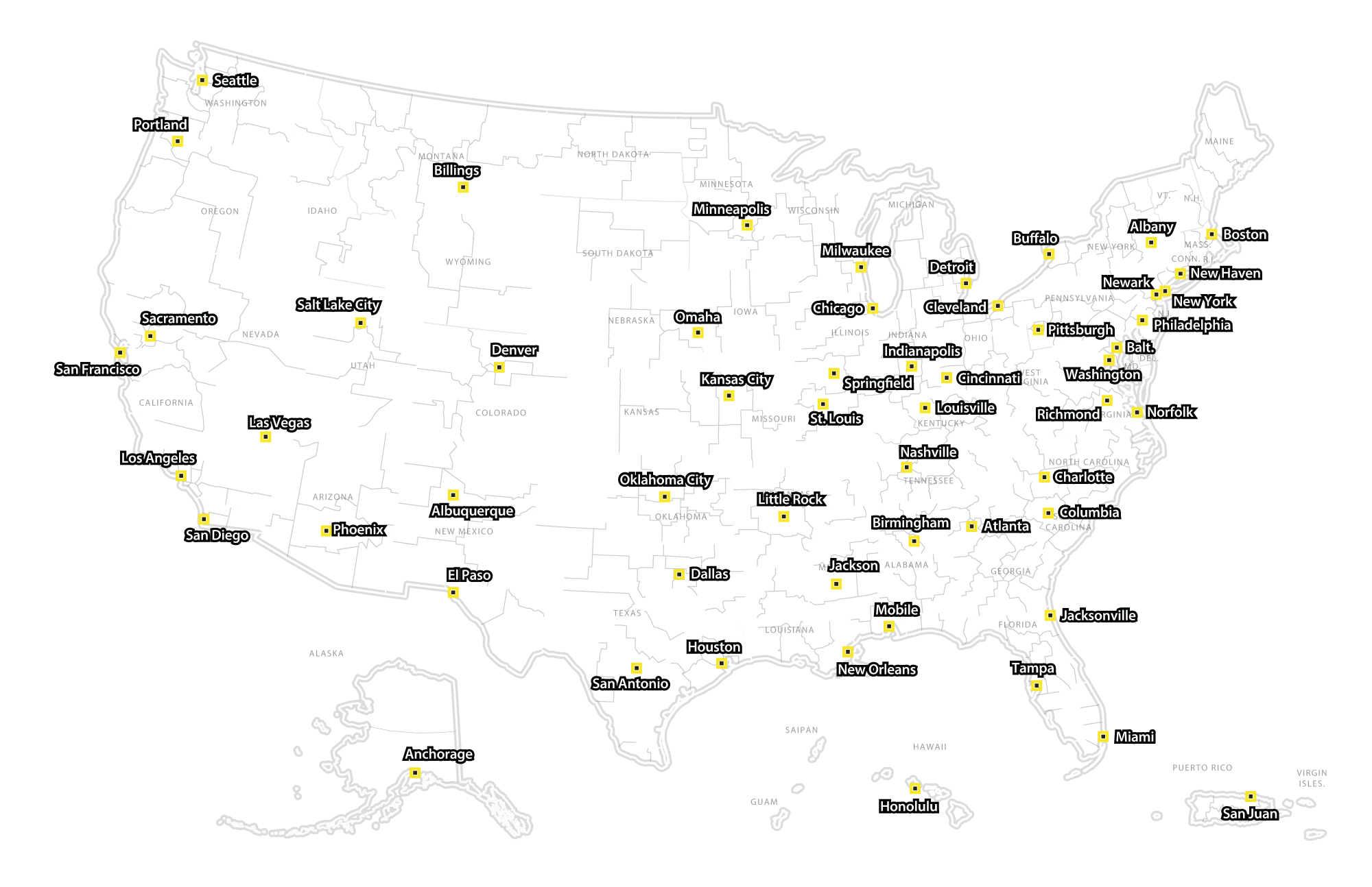 Map of FBI field offices across the United States